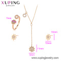 64493 Fashion jewelry piercing 18k gold jewelry set beautiful flower shape three pieces set
